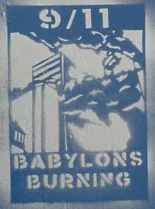 9/11 Babylons Burning - Twin Towers Stencil - Falmouth, Cornwall, UK 9/11 Babylons Burning - Twin Towers Stencil - Falmouth, Cornwall, UK