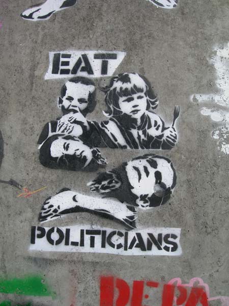 Eat Politicians motivational stencil graffiti - Waterloo, London, UK
