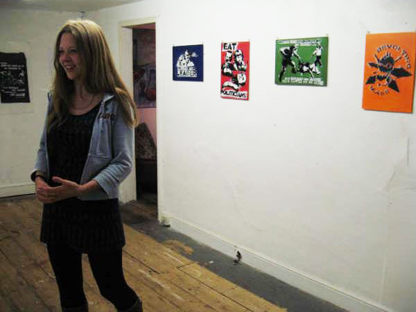 Some of the smaller, political stencils, on display upstairs at the Q-Bar, Cornwall