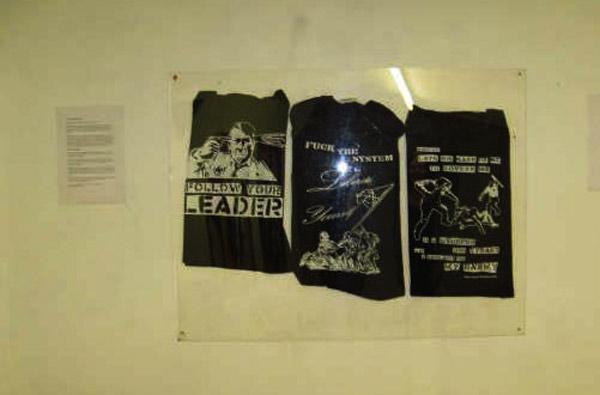 Revolting Mass Tshirts on display at the Q-Bar thanks to Stolen Wall Exhibitions in Falmouth, UK