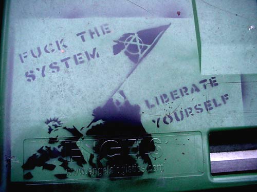 Fuck the System, Liberate Yourself - Falmouth Art College Wheelie Bin, Cornwall, UK