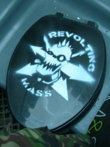 Revolting Mass at Glastonbury 2008, Shepton Mallet, Sommerset, UK Revolting Mass Stencil Graffiti at Glastonbury Festival 2008