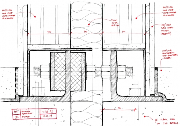 A section view of the installed tie
