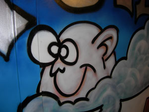 Completed Graffiti Mural: Man in a bubble bath - Graffiti Lessons