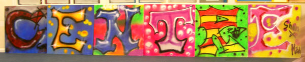 The finished graffiti lettering completed by the students - Graffiti Lessons