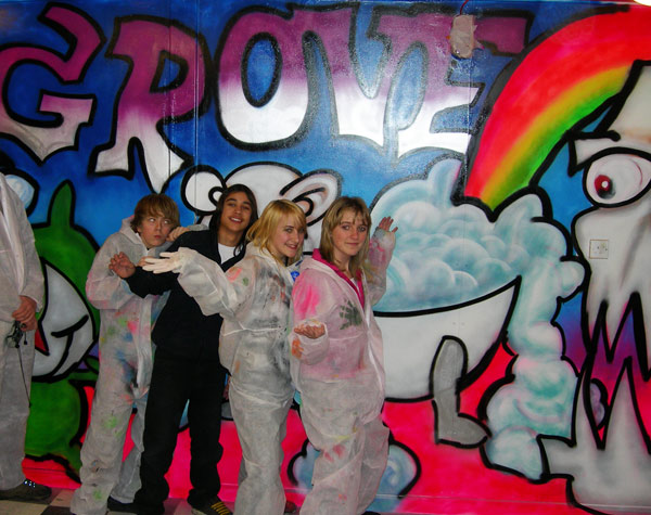 us infront of our amazing graffiti creation - Graffiti Lessons