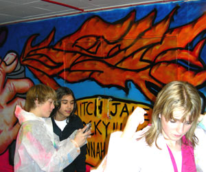 Proud students photograph their work - Graffiti Lessons