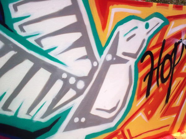 Another close up of the 'Dove of Peace' created by the students & Revolting Mass at graffiti sessions at Tower Hamlet College