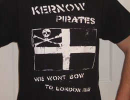 Close up of Front Print - Kernow Pirates Stencil T-shirt or Hoody