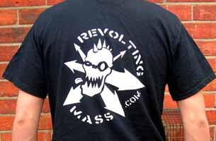 Back print on T-shirt. Revolting Mass Skull & Chaos Symbol